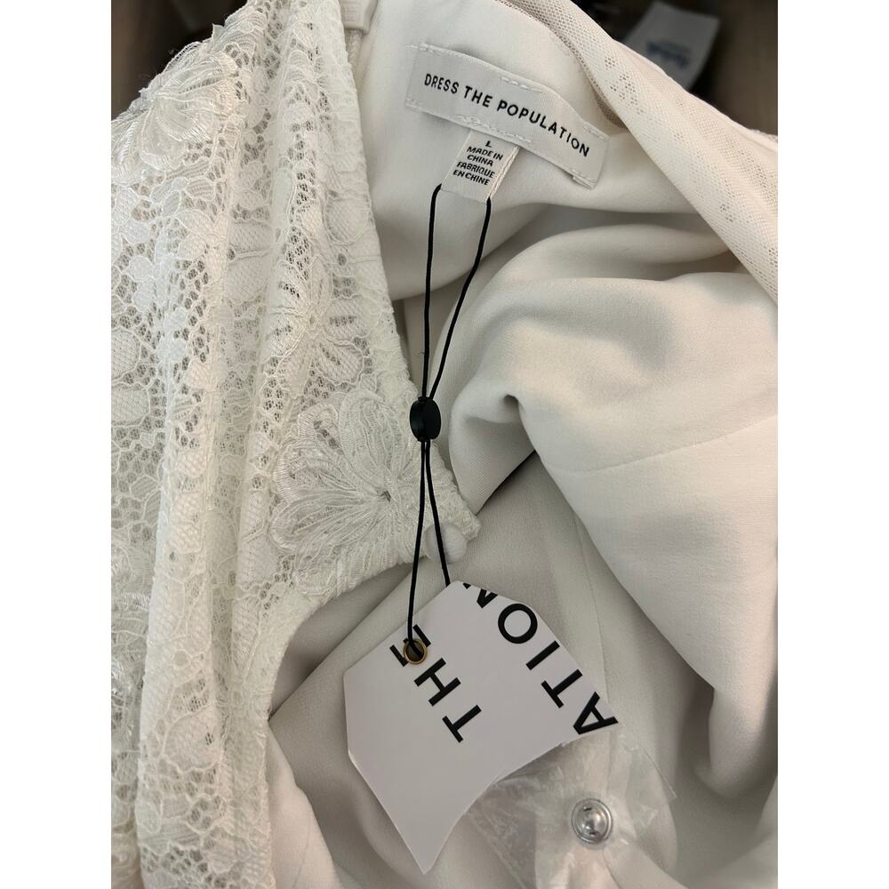 Dress the Population NWT Sophia Floral Lace Midi Dress White Large Bridal Formal - Picture 6 of 7